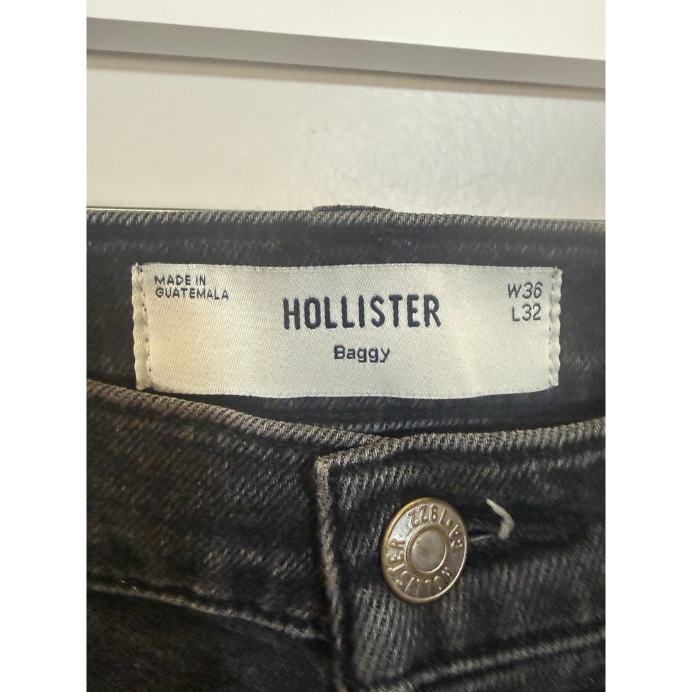 Hollister Cargo Jeans Mens 36x32 Black Baggy Relaxed Fit Utility Denim Pants - Picture 4 of 4